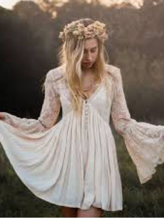 Free People Dresses & Skirts - Free People With Love from India Boho Lace Bell-Sleeve Mini Dress in Cream S